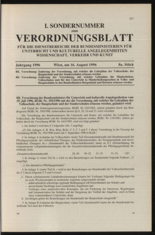 Verordnungsblatt für die Dienstbereiche der Bundesministerien für Unterricht und kulturelle Angelegenheiten bzw. Wissenschaft und Verkehr 19960815 Seite: 1