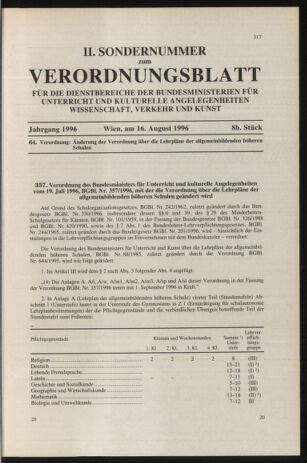 Verordnungsblatt für die Dienstbereiche der Bundesministerien für Unterricht und kulturelle Angelegenheiten bzw. Wissenschaft und Verkehr 19960816 Seite: 1