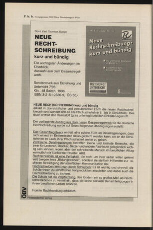 Verordnungsblatt für die Dienstbereiche der Bundesministerien für Unterricht und kulturelle Angelegenheiten bzw. Wissenschaft und Verkehr 19960901 Seite: 84