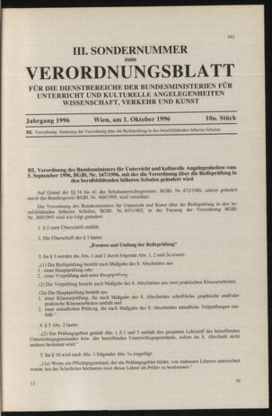 Verordnungsblatt für die Dienstbereiche der Bundesministerien für Unterricht und kulturelle Angelegenheiten bzw. Wissenschaft und Verkehr 19961001 Seite: 21