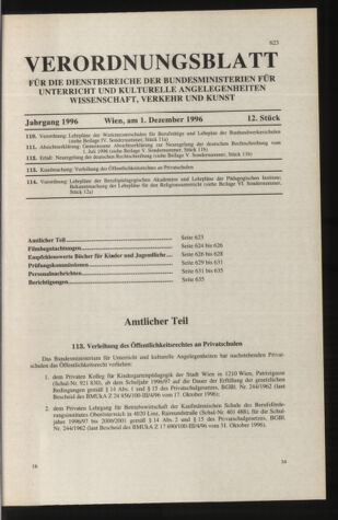 Verordnungsblatt für die Dienstbereiche der Bundesministerien für Unterricht und kulturelle Angelegenheiten bzw. Wissenschaft und Verkehr 19961201 Seite: 1