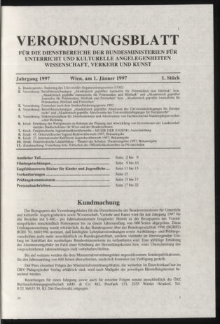 Verordnungsblatt für die Dienstbereiche der Bundesministerien für Unterricht und kulturelle Angelegenheiten bzw. Wissenschaft und Verkehr