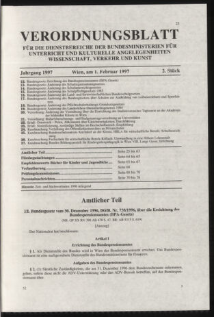 Verordnungsblatt für die Dienstbereiche der Bundesministerien für Unterricht und kulturelle Angelegenheiten bzw. Wissenschaft und Verkehr 19970201 Seite: 1