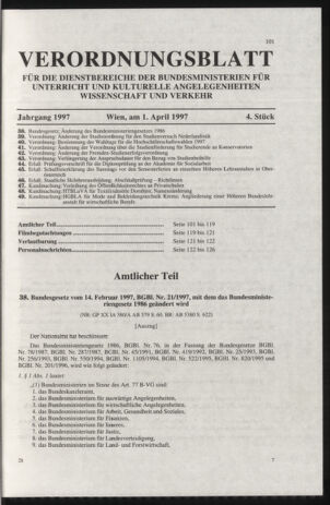 Verordnungsblatt für die Dienstbereiche der Bundesministerien für Unterricht und kulturelle Angelegenheiten bzw. Wissenschaft und Verkehr 19970401 Seite: 1