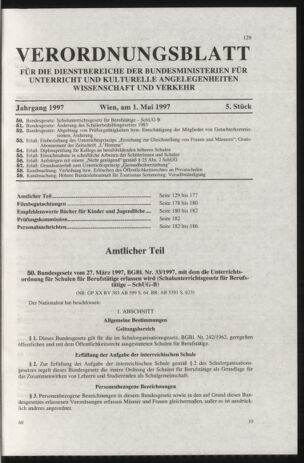 Verordnungsblatt für die Dienstbereiche der Bundesministerien für Unterricht und kulturelle Angelegenheiten bzw. Wissenschaft und Verkehr 19970501 Seite: 1