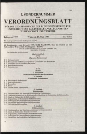 Verordnungsblatt für die Dienstbereiche der Bundesministerien für Unterricht und kulturelle Angelegenheiten bzw. Wissenschaft und Verkehr 19970515 Seite: 1