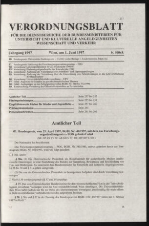 Verordnungsblatt für die Dienstbereiche der Bundesministerien für Unterricht und kulturelle Angelegenheiten bzw. Wissenschaft und Verkehr 19970601 Seite: 1