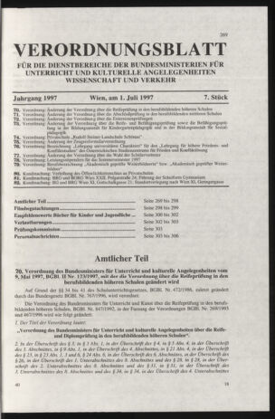 Verordnungsblatt für die Dienstbereiche der Bundesministerien für Unterricht und kulturelle Angelegenheiten bzw. Wissenschaft und Verkehr 19970701 Seite: 1