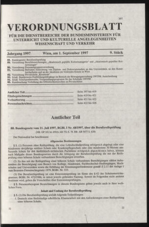 Verordnungsblatt für die Dienstbereiche der Bundesministerien für Unterricht und kulturelle Angelegenheiten bzw. Wissenschaft und Verkehr 19970901 Seite: 1