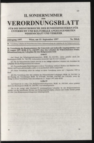 Verordnungsblatt für die Dienstbereiche der Bundesministerien für Unterricht und kulturelle Angelegenheiten bzw. Wissenschaft und Verkehr 19970915 Seite: 1