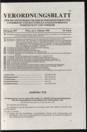 Verordnungsblatt für die Dienstbereiche der Bundesministerien für Unterricht und kulturelle Angelegenheiten bzw. Wissenschaft und Verkehr 19971001 Seite: 1