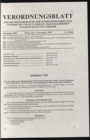 Verordnungsblatt für die Dienstbereiche der Bundesministerien für Unterricht und kulturelle Angelegenheiten bzw. Wissenschaft und Verkehr 19971101 Seite: 1