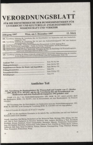 Verordnungsblatt für die Dienstbereiche der Bundesministerien für Unterricht und kulturelle Angelegenheiten bzw. Wissenschaft und Verkehr 19971201 Seite: 1