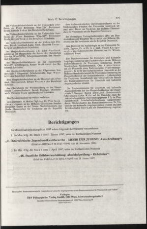 Verordnungsblatt für die Dienstbereiche der Bundesministerien für Unterricht und kulturelle Angelegenheiten bzw. Wissenschaft und Verkehr 19971201 Seite: 15