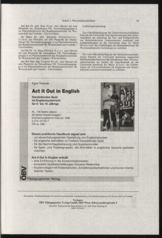 Verordnungsblatt für die Dienstbereiche der Bundesministerien für Unterricht und kulturelle Angelegenheiten bzw. Wissenschaft und Verkehr 19980101 Seite: 19