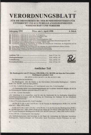 Verordnungsblatt für die Dienstbereiche der Bundesministerien für Unterricht und kulturelle Angelegenheiten bzw. Wissenschaft und Verkehr 19980401 Seite: 5