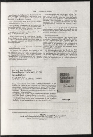 Verordnungsblatt für die Dienstbereiche der Bundesministerien für Unterricht und kulturelle Angelegenheiten bzw. Wissenschaft und Verkehr 19981201 Seite: 29