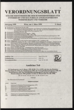 Verordnungsblatt für die Dienstbereiche der Bundesministerien für Unterricht und kulturelle Angelegenheiten bzw. Wissenschaft und Verkehr 19990301 Seite: 1