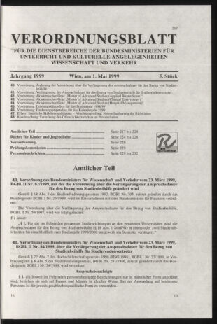 Verordnungsblatt für die Dienstbereiche der Bundesministerien für Unterricht und kulturelle Angelegenheiten bzw. Wissenschaft und Verkehr 19990501 Seite: 1