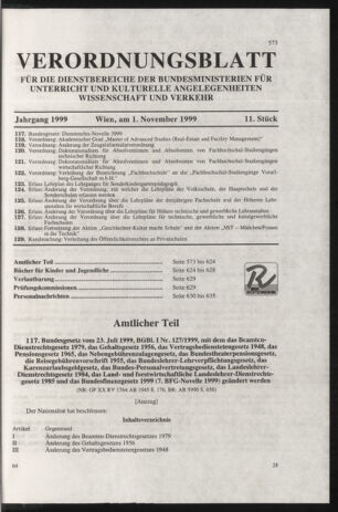 Verordnungsblatt für die Dienstbereiche der Bundesministerien für Unterricht und kulturelle Angelegenheiten bzw. Wissenschaft und Verkehr 19991101 Seite: 1