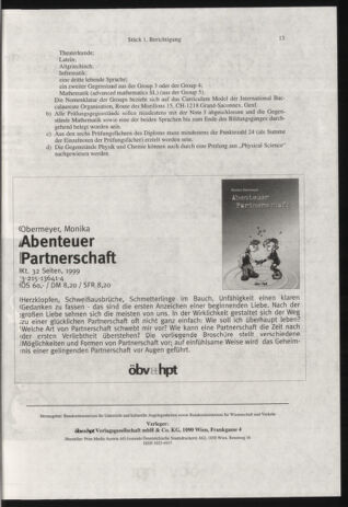 Verordnungsblatt für die Dienstbereiche der Bundesministerien für Unterricht und kulturelle Angelegenheiten bzw. Wissenschaft und Verkehr 20000101 Seite: 13