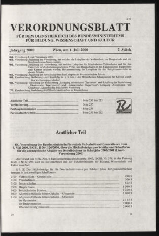 Verordnungsblatt für die Dienstbereiche der Bundesministerien für Unterricht und kulturelle Angelegenheiten bzw. Wissenschaft und Verkehr 20000701 Seite: 1