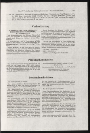 Verordnungsblatt für die Dienstbereiche der Bundesministerien für Unterricht und kulturelle Angelegenheiten bzw. Wissenschaft und Verkehr 20000701 Seite: 19