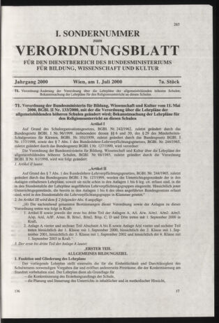 Verordnungsblatt für die Dienstbereiche der Bundesministerien für Unterricht und kulturelle Angelegenheiten bzw. Wissenschaft und Verkehr 20000701 Seite: 29