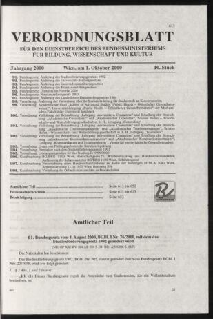 Verordnungsblatt für die Dienstbereiche der Bundesministerien für Unterricht und kulturelle Angelegenheiten bzw. Wissenschaft und Verkehr 20001001 Seite: 1