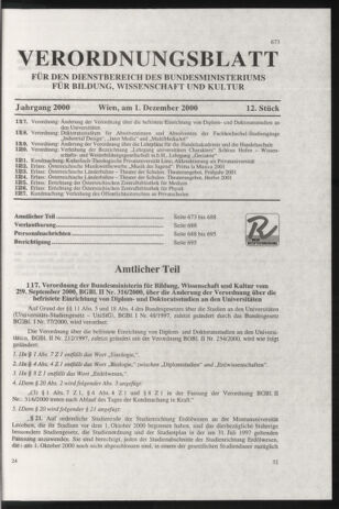 Verordnungsblatt für die Dienstbereiche der Bundesministerien für Unterricht und kulturelle Angelegenheiten bzw. Wissenschaft und Verkehr 20001201 Seite: 1