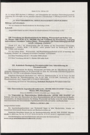 Verordnungsblatt für die Dienstbereiche der Bundesministerien für Unterricht und kulturelle Angelegenheiten bzw. Wissenschaft und Verkehr 20001201 Seite: 11