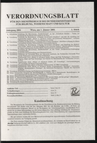 Verordnungsblatt für die Dienstbereiche der Bundesministerien für Unterricht und kulturelle Angelegenheiten bzw. Wissenschaft und Verkehr 20010101 Seite: 1