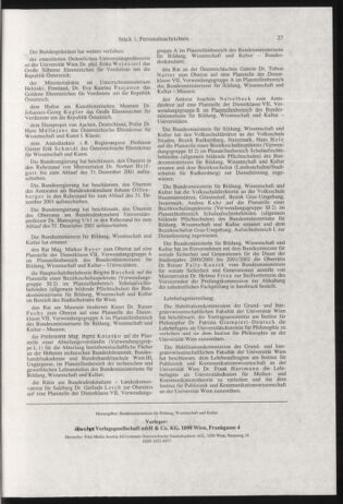 Verordnungsblatt für die Dienstbereiche der Bundesministerien für Unterricht und kulturelle Angelegenheiten bzw. Wissenschaft und Verkehr 20010101 Seite: 27