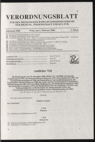 Verordnungsblatt für die Dienstbereiche der Bundesministerien für Unterricht und kulturelle Angelegenheiten bzw. Wissenschaft und Verkehr 20010201 Seite: 1