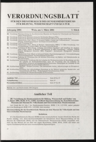 Verordnungsblatt für die Dienstbereiche der Bundesministerien für Unterricht und kulturelle Angelegenheiten bzw. Wissenschaft und Verkehr 20010301 Seite: 1