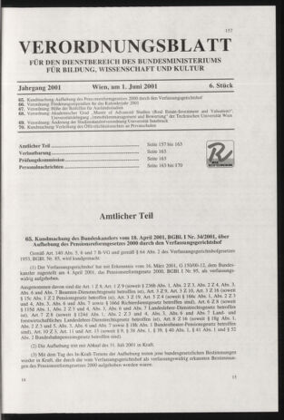 Verordnungsblatt für die Dienstbereiche der Bundesministerien für Unterricht und kulturelle Angelegenheiten bzw. Wissenschaft und Verkehr 20010601 Seite: 1