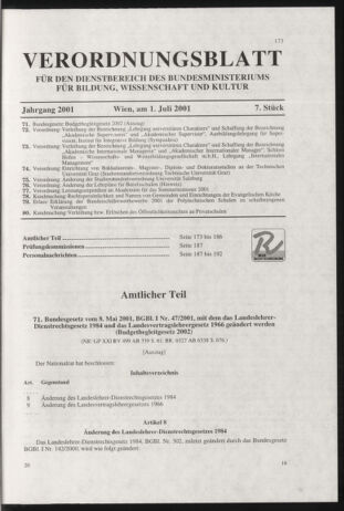 Verordnungsblatt für die Dienstbereiche der Bundesministerien für Unterricht und kulturelle Angelegenheiten bzw. Wissenschaft und Verkehr 20010701 Seite: 1