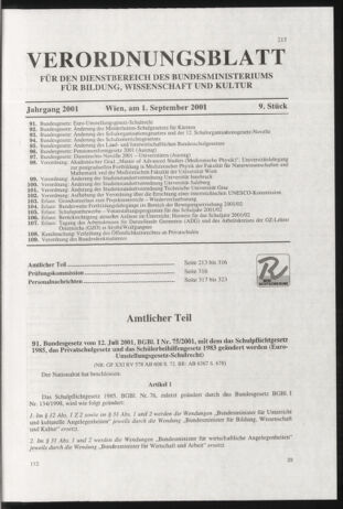 Verordnungsblatt für die Dienstbereiche der Bundesministerien für Unterricht und kulturelle Angelegenheiten bzw. Wissenschaft und Verkehr 20010901 Seite: 1