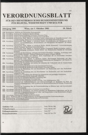 Verordnungsblatt für die Dienstbereiche der Bundesministerien für Unterricht und kulturelle Angelegenheiten bzw. Wissenschaft und Verkehr 20011001 Seite: 1