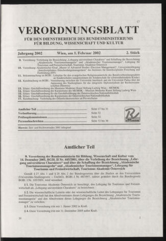 Verordnungsblatt für die Dienstbereiche der Bundesministerien für Unterricht und kulturelle Angelegenheiten bzw. Wissenschaft und Verkehr 20020201 Seite: 1