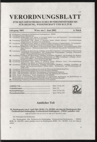 Verordnungsblatt für die Dienstbereiche der Bundesministerien für Unterricht und kulturelle Angelegenheiten bzw. Wissenschaft und Verkehr 20020601 Seite: 1