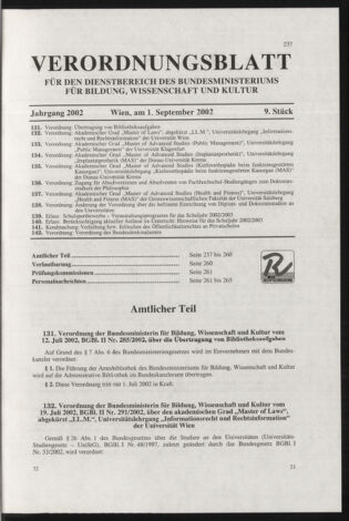 Verordnungsblatt für die Dienstbereiche der Bundesministerien für Unterricht und kulturelle Angelegenheiten bzw. Wissenschaft und Verkehr 20020901 Seite: 1