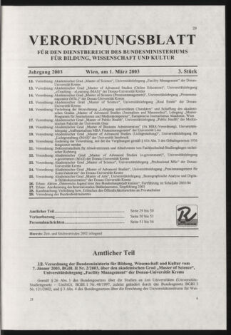 Verordnungsblatt für die Dienstbereiche der Bundesministerien für Unterricht und kulturelle Angelegenheiten bzw. Wissenschaft und Verkehr 20030301 Seite: 1