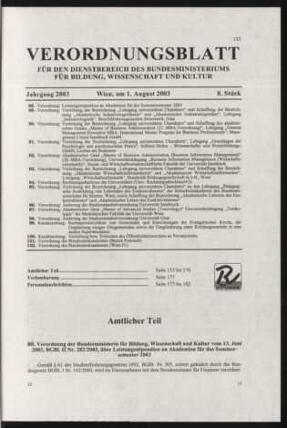 Verordnungsblatt für die Dienstbereiche der Bundesministerien für Unterricht und kulturelle Angelegenheiten bzw. Wissenschaft und Verkehr 20030801 Seite: 1