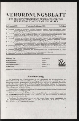 Verordnungsblatt für die Dienstbereiche der Bundesministerien für Unterricht und kulturelle Angelegenheiten bzw. Wissenschaft und Verkehr 20040101 Seite: 1