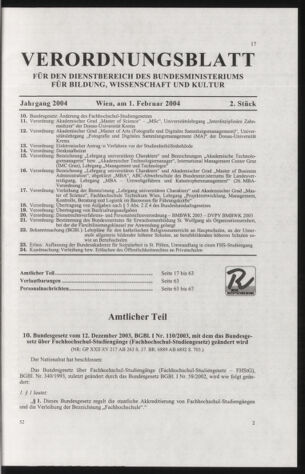 Verordnungsblatt für die Dienstbereiche der Bundesministerien für Unterricht und kulturelle Angelegenheiten bzw. Wissenschaft und Verkehr 20040201 Seite: 1