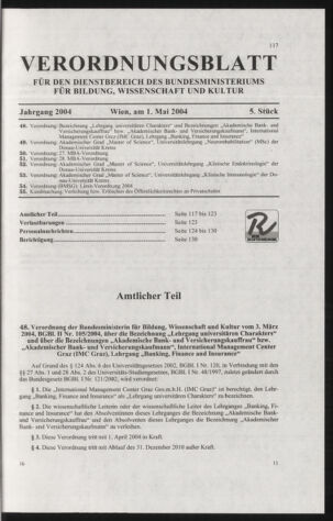 Verordnungsblatt für die Dienstbereiche der Bundesministerien für Unterricht und kulturelle Angelegenheiten bzw. Wissenschaft und Verkehr 20040501 Seite: 1