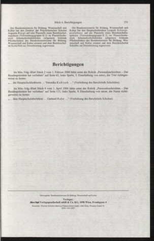 Verordnungsblatt für die Dienstbereiche der Bundesministerien für Unterricht und kulturelle Angelegenheiten bzw. Wissenschaft und Verkehr 20040601 Seite: 19