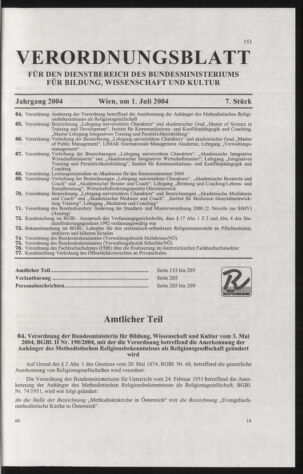 Verordnungsblatt für die Dienstbereiche der Bundesministerien für Unterricht und kulturelle Angelegenheiten bzw. Wissenschaft und Verkehr 20040701 Seite: 1