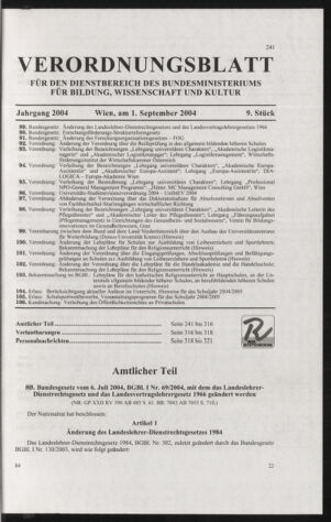 Verordnungsblatt für die Dienstbereiche der Bundesministerien für Unterricht und kulturelle Angelegenheiten bzw. Wissenschaft und Verkehr 20040901 Seite: 1